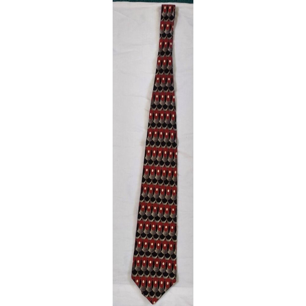 Henry Grethel Italian Silk Mens Tie Red Gray Black Abstract Oval Pattern Necktie